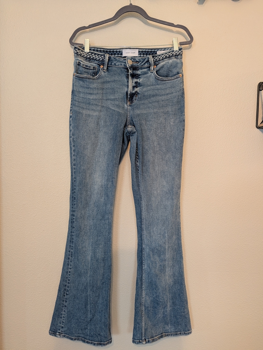 Dear John Rosa High Rise Braided Waistband Flare Jeans Medium Wash - Size 30